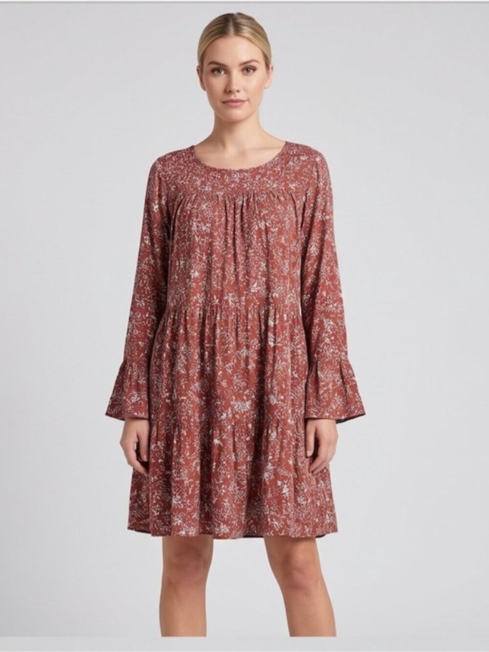 Boho Floral Flounce Sleeve Smock Dress